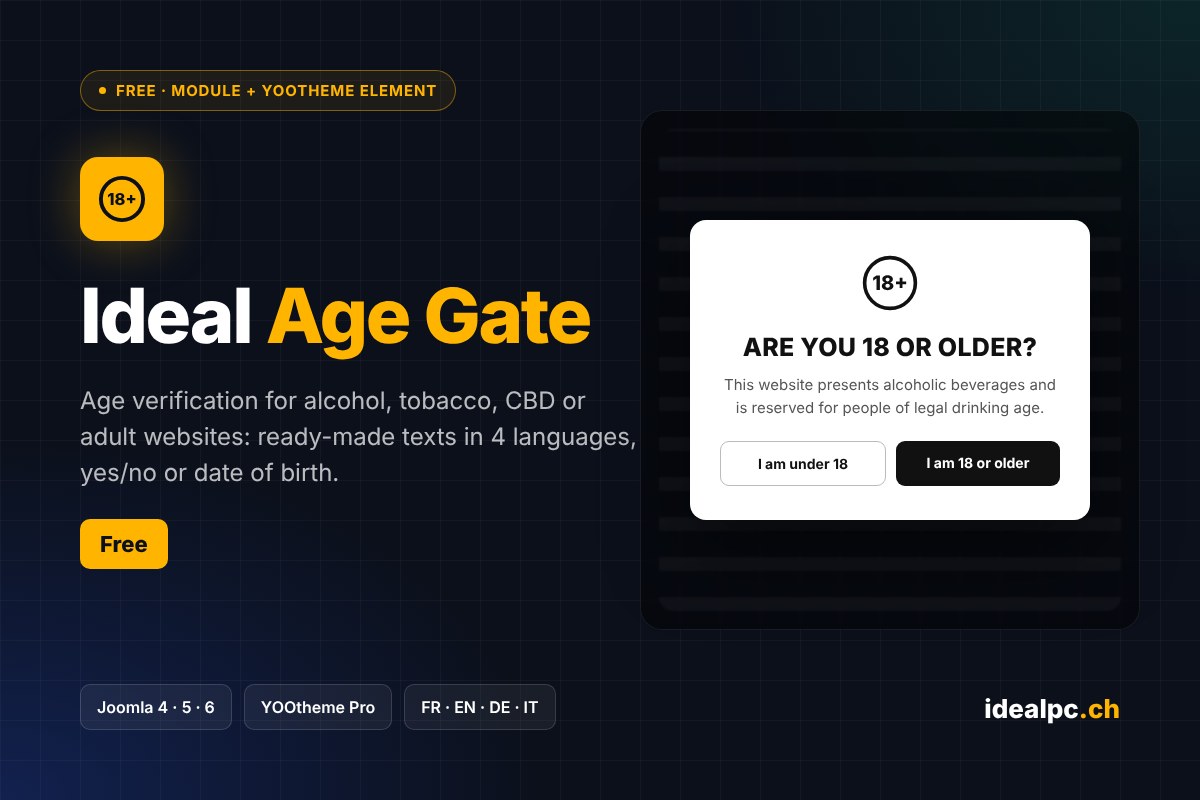 Ideal Age Gate – Free age verification for Joomla and YOOtheme Pro