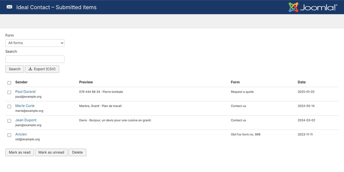 Fox Contact enquiries in Ideal Contact’s submitted items